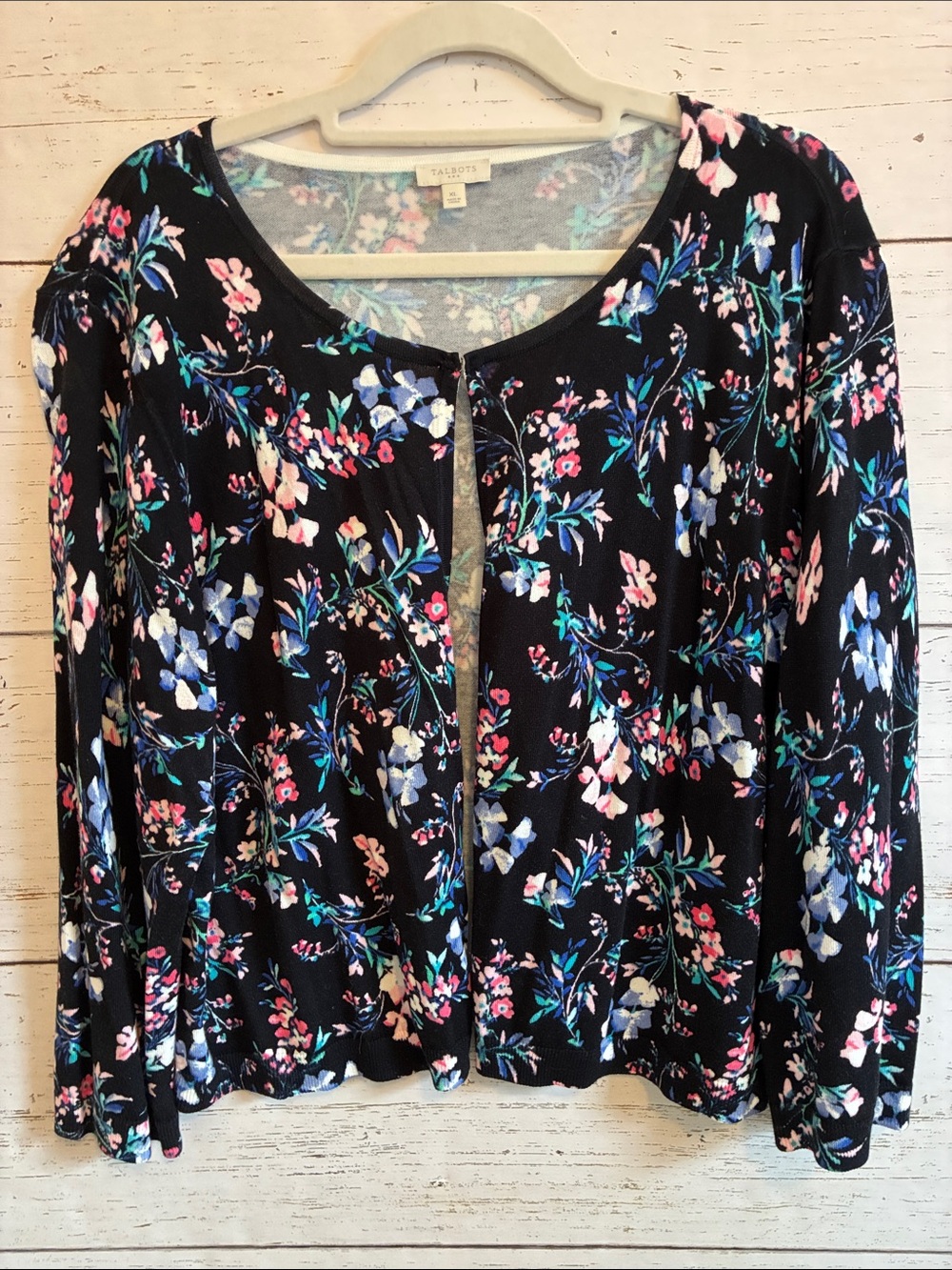 Talbots Black Floral Lightweight 3/4 Sleeve Cardigan, sz XL, NWOT